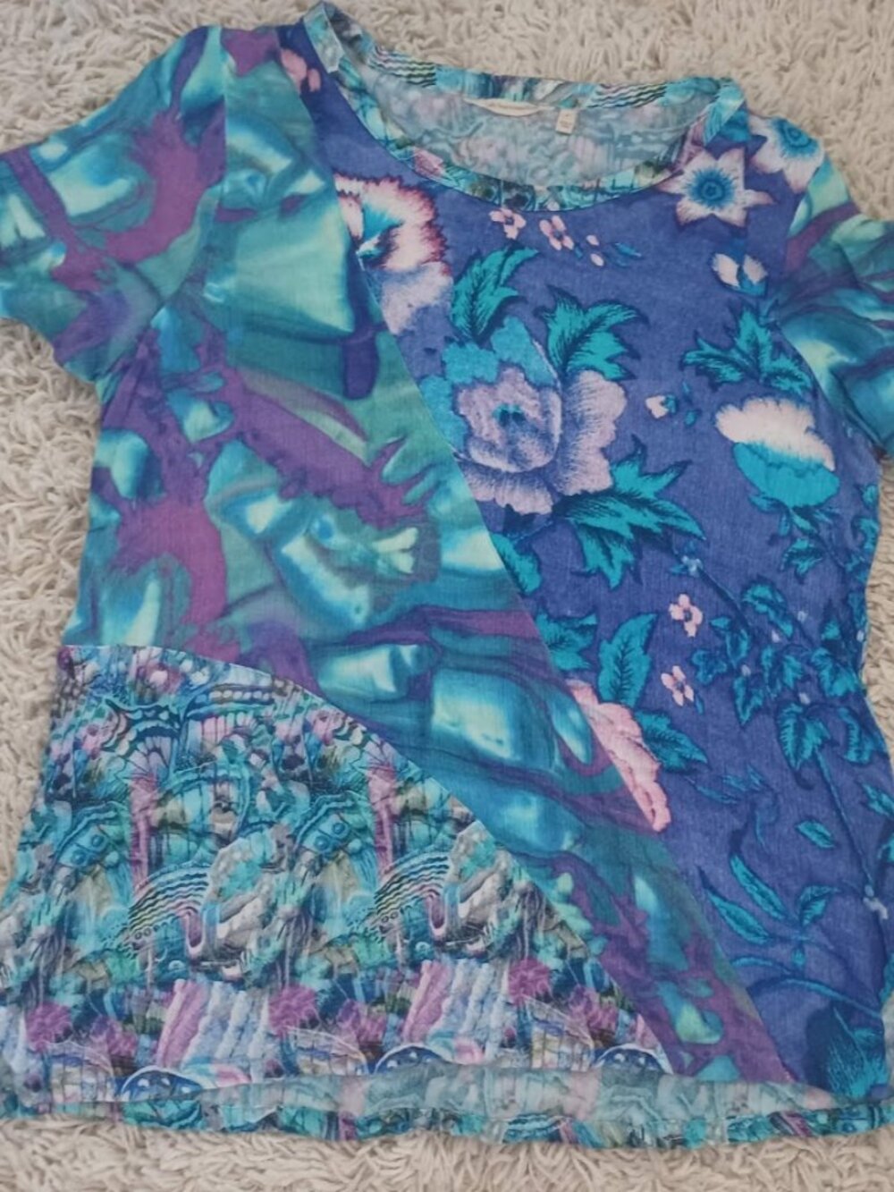 Soft Surroundings Blouse Women’s Large Blue Purple Floral Boho Tunic Top Viscose